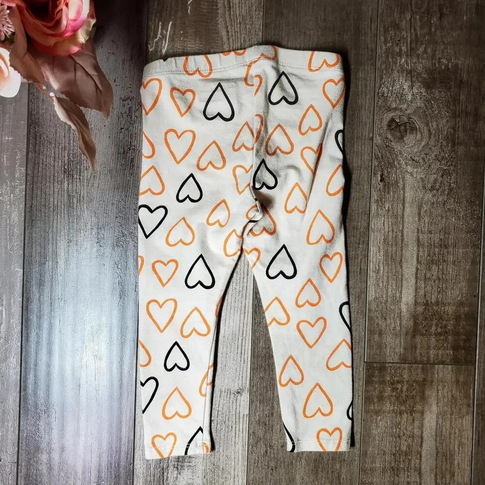 Cat & Jack Toddler Girl Halloween Leggings Full Length Cream Heart Size 2T NWOT